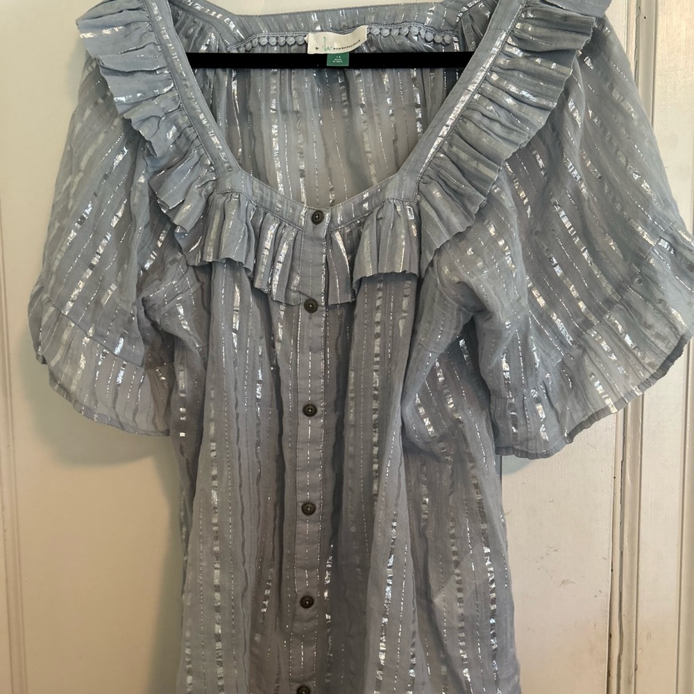 Anthropologie blue with silver thread top